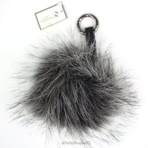 Saro Lifestyle Mongolian Collection Black & Gray Faux Fur Pompom Keychain